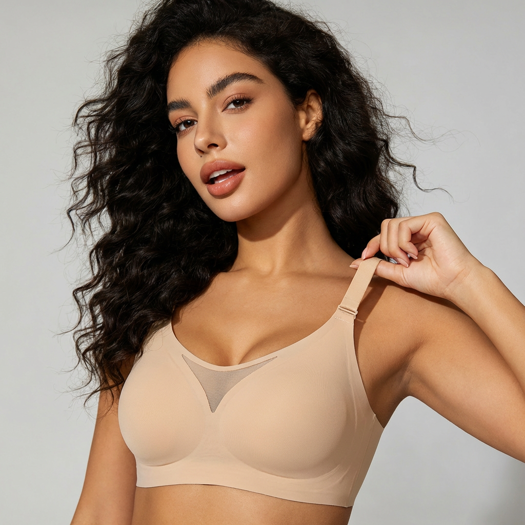 ROSEÉ Women's Wire-Free Bra — Sheer Lace Deep V-Neck Design; Comfortable, Lifting, and Seamless; An Everyday Essential Basic Style Perfect for Pairing with T-Shirts.