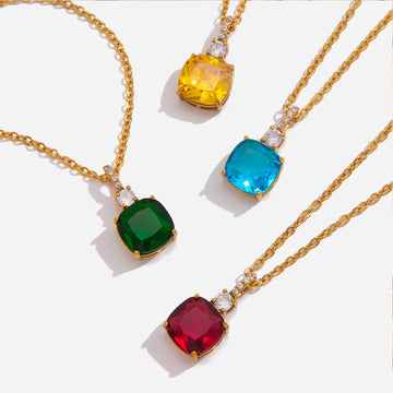 Women's Stainless Steel Square Diamond Necklace for Daily Wear and Special Occasions