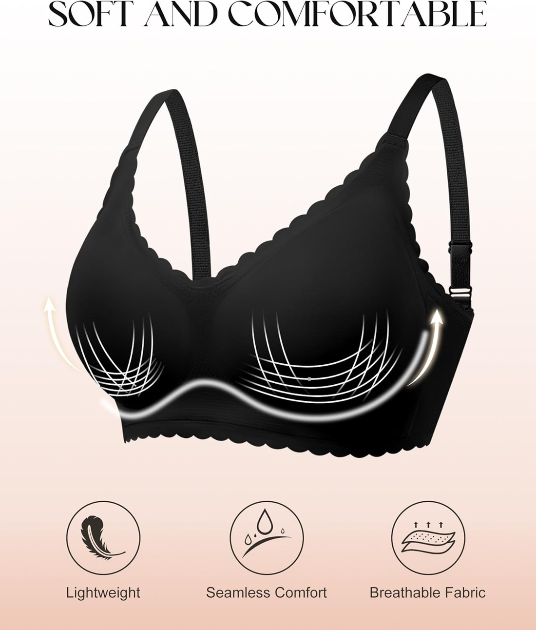 ROSEÉ Women's Seamless "Jelly" Bra 3-Piece Set (Assorted Colors) — Deep V, Wire-Free, Push-Up Bra with Padded Design; Offers Comfortable Support and Makes an Excellent Gift.