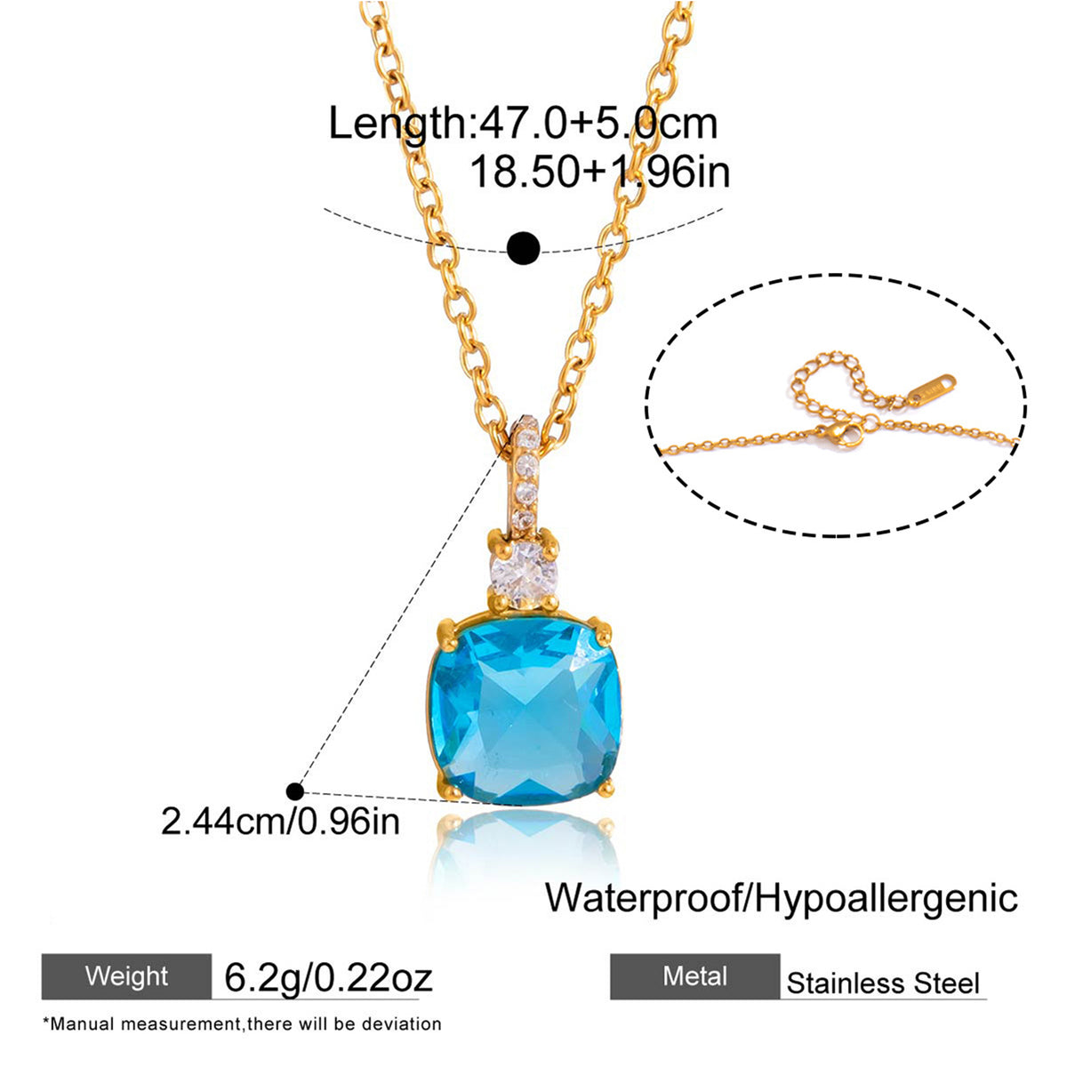 Women's Stainless Steel Square Diamond Necklace for Daily Wear and Special Occasions
