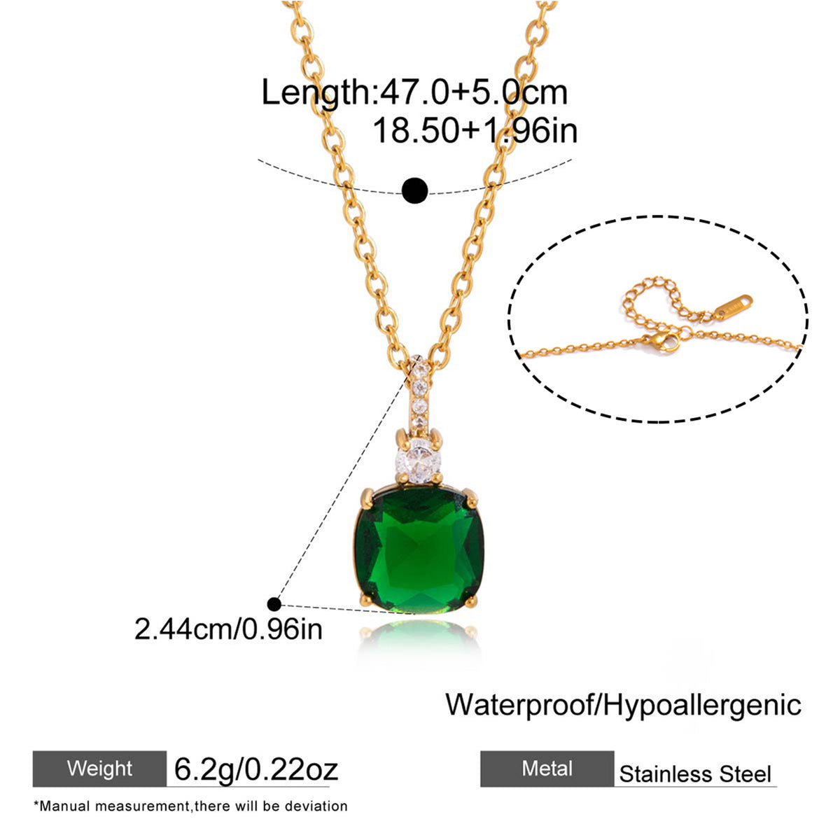 Women's Stainless Steel Square Diamond Necklace for Daily Wear and Special Occasions