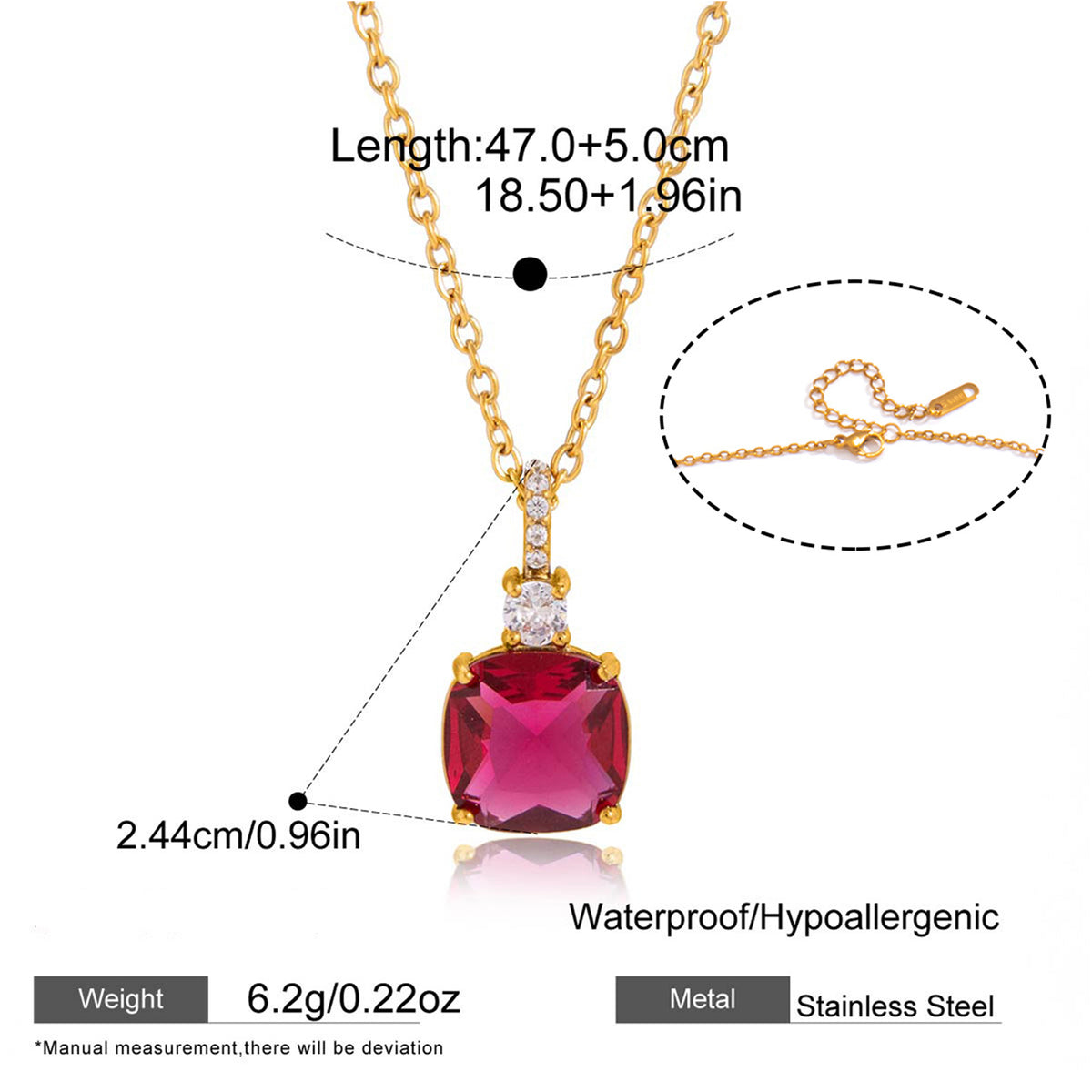 Women's Stainless Steel Square Diamond Necklace for Daily Wear and Special Occasions