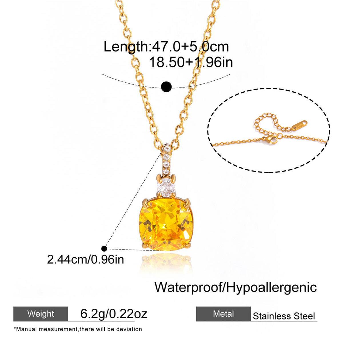 Women's Stainless Steel Square Diamond Necklace for Daily Wear and Special Occasions