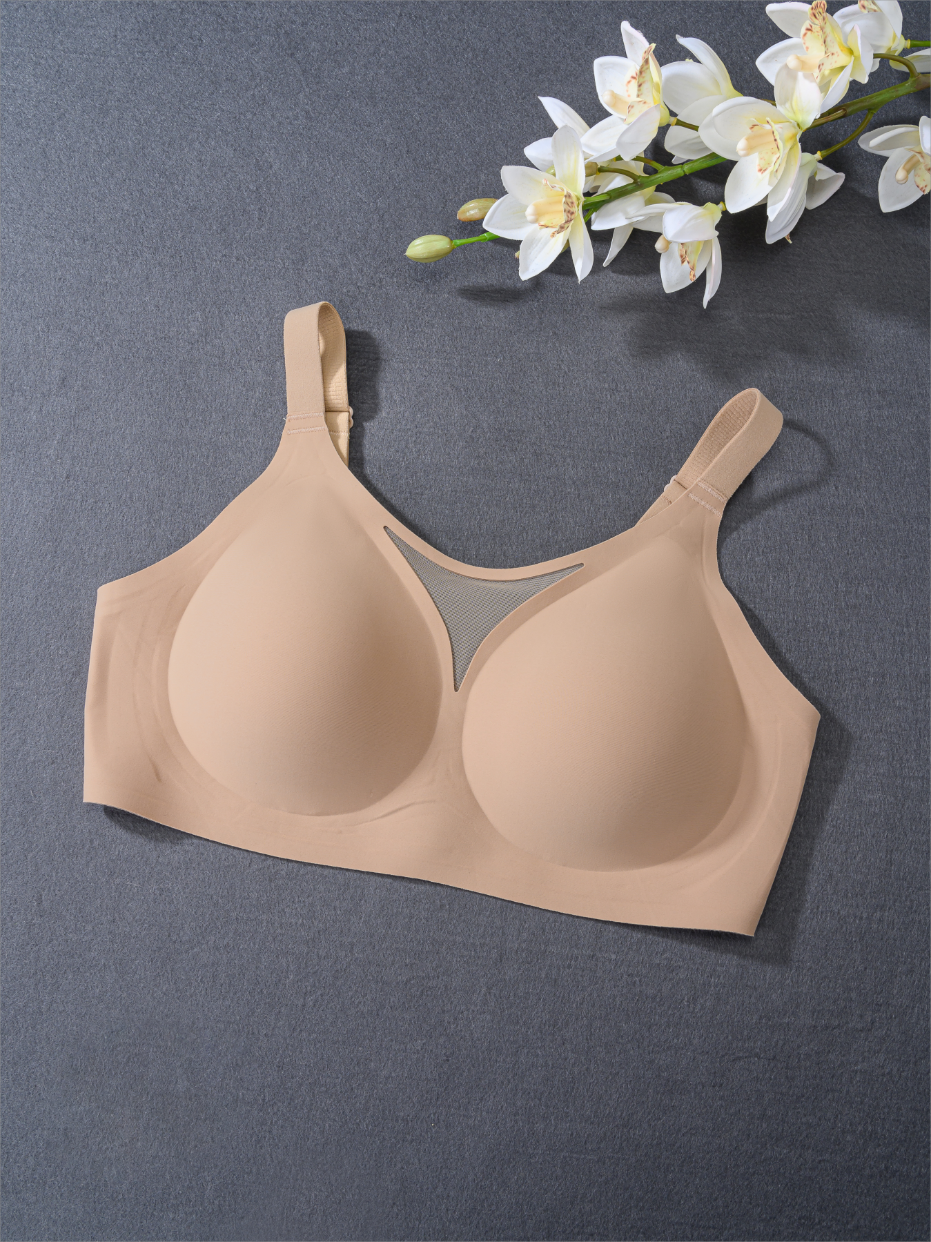 ROSEÉ Women's Wire-Free Bra — Sheer Lace Deep V-Neck Design; Comfortable, Lifting, and Seamless; An Everyday Essential Basic Style Perfect for Pairing with T-Shirts.