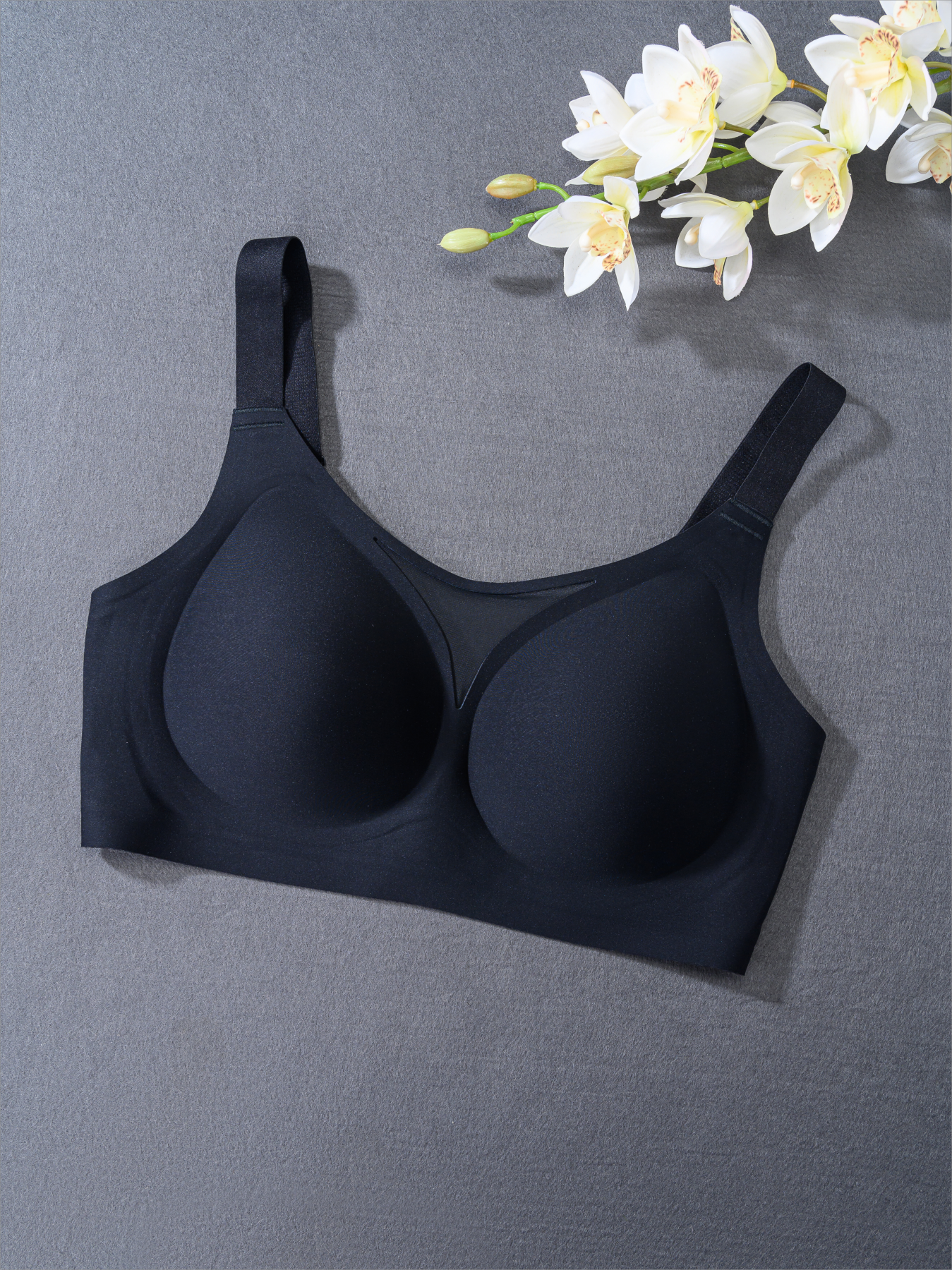 ROSEÉ Women's Wire-Free Bra — Sheer Lace Deep V-Neck Design; Comfortable, Lifting, and Seamless; An Everyday Essential Basic Style Perfect for Pairing with T-Shirts.
